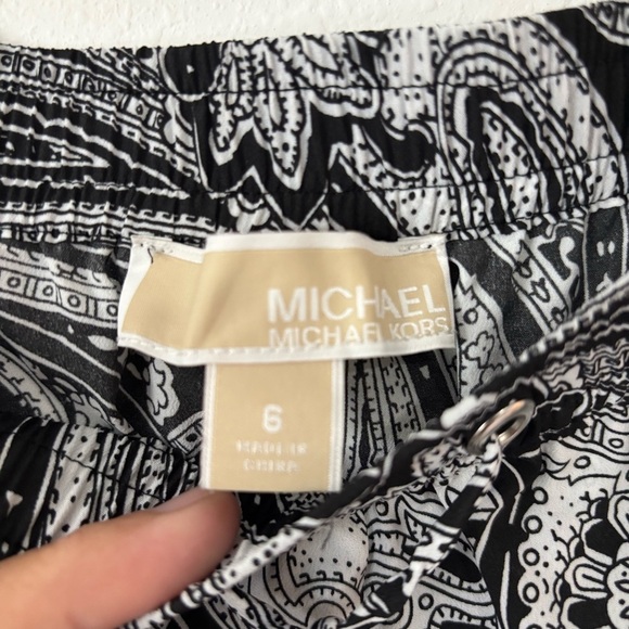 Womens Michael Kors Wide Leg Paisley Pants Size 6 Black White High Rise - Picture 5 of 8